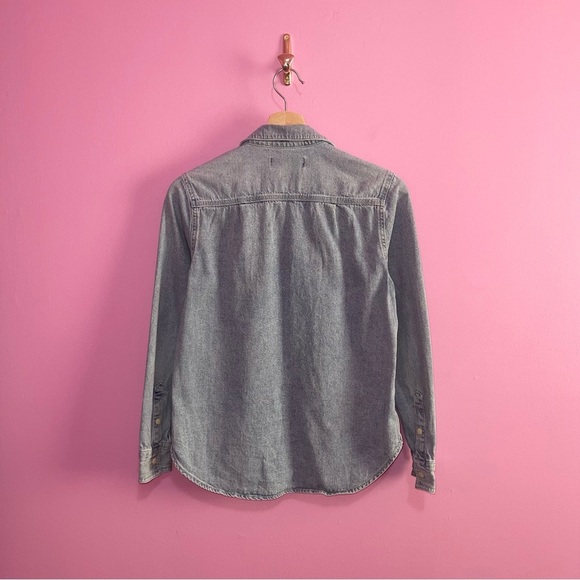 Quince Denim Shirt Women’s Size Small Distressed Blue Long Sleeve Button Down - Picture 7 of 14